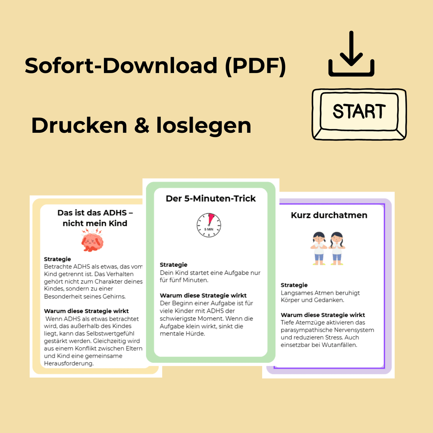 ADHS Strategiekarten für Kinder und Eltern - 20 Strategien für Fokus, Motivation und weniger Hausaufgabenstress - NeurodiverGENTLE