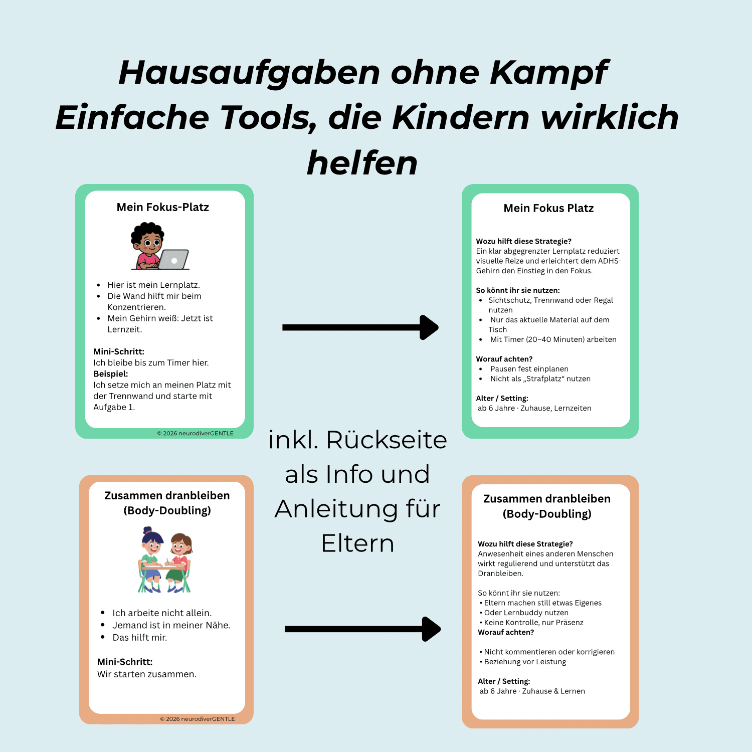 ADHS-Strategiekarten für Kinder (6-12) - Mehr Fokus, mehr Ruhe, leichter Starten - NeurodiverGENTLE