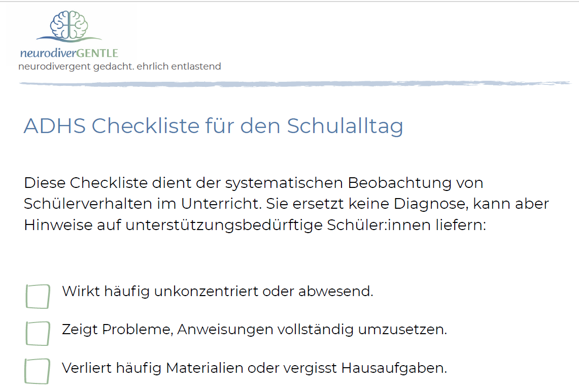 Checkliste für Lehrkräfte - ADHS im Schulalltag