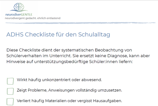 Checkliste für Lehrkräfte - ADHS im Schulalltag
